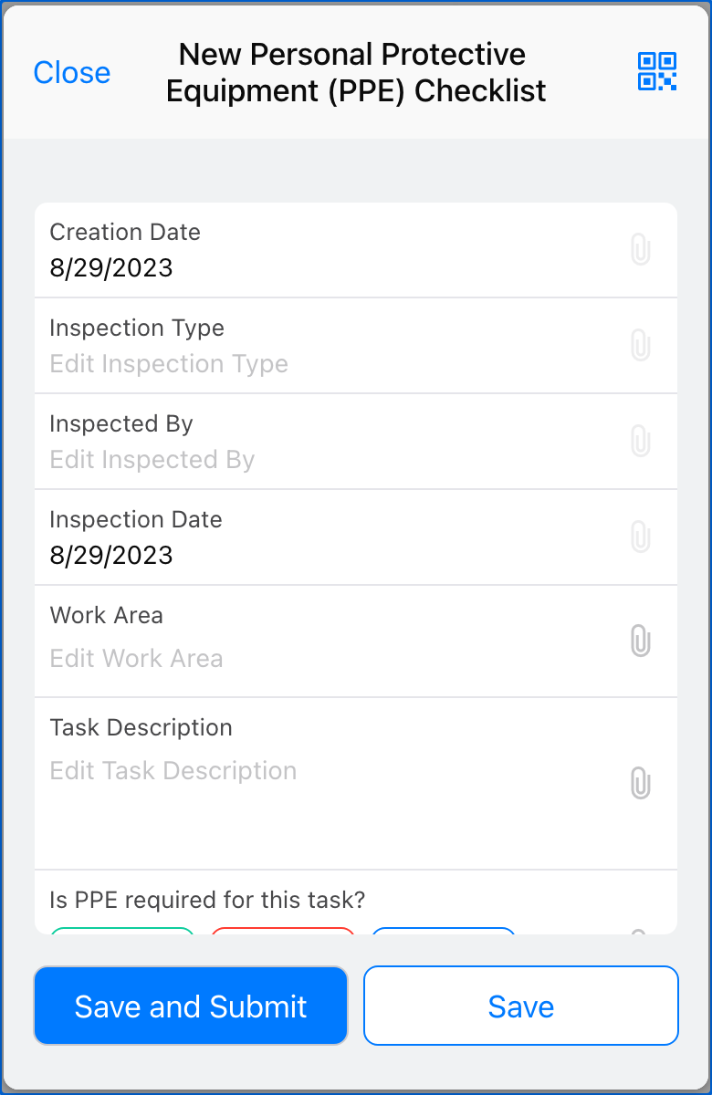 Image of a Personal Protective Equipment (PPE) Checklist form